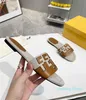 Women Sandal Slipper Slide Flats F-Logo Bicolor Flat Sandals Luxury Brands Pop Leather Rubber Sole 098