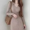 Платья для вечеринок Осенний свитер Bodycon Sexy Vneck Elastic Basic Slim Fit, вязаная миди -женщина Женская зимняя одежда Дама шикарная одежда 221203