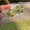 Ryggar örhängen mode Simple Crystal Flower Clip Forest Series Super Fairy Green Petal Ear Clips No Piercing