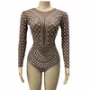 Sexy Nachtclub Bar Bühnenbühne Trage glänzende Strasssteine ​​Mesh Bodysuit Transparent Crystal