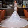 Vestidos de noiva de sereia de sereia 3D modestos, apliques de forro de noiva com trem destac￡vel vestido de novia