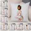 Schattige cartoon kinderen kussensloop voor bank Home Soft Plush Pillowcase Noordse stijl Decor Pink Ballet Girl Cushion Cover