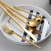 Dijksets Sets Helder goud 18/10 Roestvrij staal Luxury Koper Tafel Toezicht Mes Lepel Fork Chopsticks Flatare Set Vaatwasser Veilig