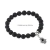 Beaded Lava Rock Beads Bracelets Rudder Tree Cross Feather Star Charm Black Natural Stone Stretch Bracelet For Women Men Fashion Cra Dhye0