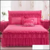 Jupe de lit Princesse Dentelle Couvre-lit Jupe de lit 3Pcs Ensemble Drap de literie Taie d'oreiller en coton King Size 358 R2 Livraison directe Maison Jardin Texte Dhblw