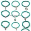 Perles Pierre Naturelle Turquoise Perles Bracelets Hibou Éléphant Arbre De Vie Croix Palmier Charme Bouddha Bracelet Bracelet Poignets Pour Les Femmes Dro Dhjvn