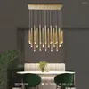 Люстры Современная простая висящая проволока длинная трубка светодиодная люстра творческая ресторан светлая лестница золотой барной стойки