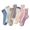 Coral Velvet Socks Solid Color Plush Thick White Edge College Style Leisure