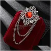 Stift broscher retro pärla broscher män kostym stift vintage strass kors tassel lapel stift med kedja lyxsmycken tillbehör droppe d dhdf0