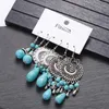 Bengelen oorbellen etnisch blauw stenen water druppel set vrouwen boho geometrische blad veer tassel brincos turquoises jhumka sieraden