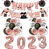 Julekorationer 2023 Happy Year Decoration Rose Gold Foil Balloon Banner Cake Topper Globos År Eve Party Decor Home Event DIY Supplies 221205