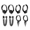 Hoop Earrings For Men Women With Charm Cube Cone Small Ring Dangles Black Stainless Steel Hip Hop Stylish Kpop Teen