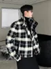メンズウールブレンドシューグファ韓国韓国の襟ウールジャケットメンズウェアルーズツイードコート秋の黒い白い白い格子縞のウールジャケット221205