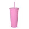 22oz Tumblers Matte gekleurde acryl -tuimelaar met deksels en rietjes Dubbele wand Plastic Resnap cup FY4489 1205