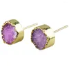 Boucles d'Oreilles Tige TUMBEELLUWA Violet Titane Naturel Quartz Druzy Cristal Pour Femme