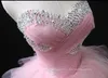 Vestido de baile rosa de sweetheart tule tule hi-lo traju mieira de dama de honra vestidos