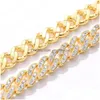 Catena Gold Oro Bling Ice Out CZ 9mm 7/8 pollici Bracciale a catena cubana per uomini donne Donne Deliping Drop Drop Delivery Braccialetti Dhesk Dhesk