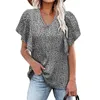 여자 T 셔츠 여름 여성 인쇄 V- 넥 꽃 짧은 슬리브 탑 플러스 크기 테인 펨메 주름 섹시 보호 셔츠