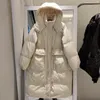 Parkas de plumón para mujer, chaqueta de invierno para mujer, de longitud media, por encima de la rodilla, Allmatch, suelta, engrosada, con capucha, cintura, pato blanco 221205