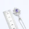 Серьги ожерелья устанавливают натуральные фиолетовые кубические циркониевые серебро 925 свадьба для женщин хрустальные кольца коробка подарков на день рождения
