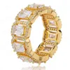 Pierścienie klastra 18k Gold White Fl Cubic Currconia Klaster Tennis Iced Out Pierścienie Baguetee Bling Diamond Hip Hop Biżuter