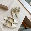 Bing Shoes Embellished Leather Shoes Women 'S Sandals Famous Brands Flat Pointed Toes Slippers Crystal Studded Mules White Patent 09 Luxury Designers