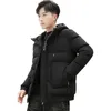 Men S Down Parkas Jacket Men Winter Trend Plus Velvet tjock varm fast färg Långärmad huva Casual Cotton Coat 221205