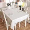 ToLa de mesa de mesa de linho de linho de poliéster decorativo de cor branca sólida com renda com renda de chá retangular de jantar de jantar de casamento