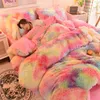 Bedding sets Winter Long Hair White and Black Duvet Cover Set Warm Linen Home Colorful Queen Fannel Fleece Bedcloth Dropship 221205