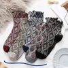 Socks for women in spring and autumn medium tube auricle edge curled cotton three-dimensional diamond vintage