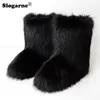 Boots Snow Women Winter Faux Fur Fluffy S Luxury 'Luxury Ry Bottes Feminino 3cm Flats Sapato de pelúcia 221203