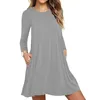 Robes de soirée Femmes Tshirt Robe Printemps Automne Oneck Manches longues Solide Poche Lâche Robes Femme Mini Robes YKDnz804 221203