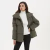 Frauen Daunen Parkas Fandy Lokar Winter Stehkragen Mode Krawatte Taille Kurze Mäntel Elegante Solide Puffer Jacken Weibliche Damen 221205