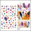 Other Decorative Stickers Watercolor Nail Sticker Mti Color Painting Translucent Halo Dyeing Flower Pattern Nails Decal Reusable Man Dhuzm