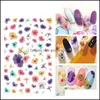 Autres Autocollants Décoratifs Aquarelle Nail Sticker Mti Couleur Peinture Translucide Halo Teinture Fleur Motif Ongles Decal Réutilisable Homme Dhuzm