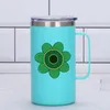 Termos Magntic lid 24OZ Taza de café con estampado de flores verdes con asa Taza de termo de vacío de acero inoxidable de doble pared personalizada 221203