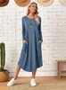 Robes de soirée Robe en coton décontractée pour femmes à manches longues Oneck noir élégant pour les femmes mode lâche femme vêtements dames robes 221203