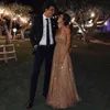 Rose Gold Long Prom Dresses New Champagne Sexy V-Neck Spaghetti Straps Sequined Formal Party Evening Gowns vestido de gala