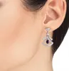 INS Neue Luxus-Edelschmuck-Ohrringe für Damen mit Anhänger aus Gold-Herz-Halskette mit gravierten Perlen. Ausgehöhlte Saphir-Rock-Ohrringe