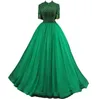 Luxury Green High Collar Short Sleeve Mother's Dresses Crystal Ball Gown Major Beading Pageant Dresses