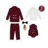 Suits Children s Formal Burgundy Suit Set Autumn Winter British Boys Jacket Pants Vest Outfit Kids Baby s First Birthday Party Dress 221205