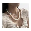 Chokers Mtilayer White Pearl Choker Necklace Collares Punk Boho Lariat Beaded Pendant Long Chain Women Jewelry Drop Delivery Necklac Dhhsp