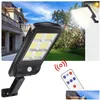 Solar Flood Lights Cob Solar Light Powerf Remote Control Uppgraderad PIR Motion Sensor IP65 Utomhus Wall Street Lights Waterproof Lamp OT5LV