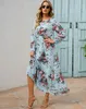 Party Dresses Sping Summer Bohemian Women Maxi Dress Casual Long Sleeve High midje Beach Woman Chiffon Dresses Floral Vestidoes Mujer 221203