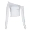 Women's T-Shirt Women's T Shirts Winter Clothes Women Long Sleeve Shirt Y2k Cute White Crop Tops Off Shoulder Thumb Hole Slit Fashion Woman Blouses 2022