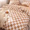 Conjunto de cama de tampa de edredão xadrez nórdica conjunto 240x220 com lençóis de travesseiros Capas de colcha de linhas de lençóis duplas que rainha dupla 221205