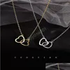 Collane con ciondolo Collana a doppio cuore in acciaio inossidabile Love Hearts Shape Buckle Ring Ciondolo Clavicola Catena Fashion Charm Small Gif Dhwab