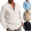 Herren-T-Shirts, langärmelige Herren-T-Shirts mit Knöpfen, lässig, bequem, einfarbig, Pullover, Oberteile, T-Shirt, UK