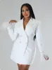Robes de soirée mode costume élégant femme solide double boutonnage manches longues manchette plume forage mini pour les femmes 221203