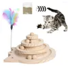 Brinquedos para gatos Mesa giratória de 3 camadas Brinquedo de madeira com várias camadas Pista giratória jogo interativo Disco de bola com bastão engraçado Suprimentos para animais de estimação